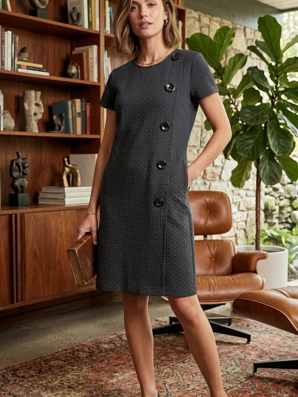 Dresses | Ann Taylor Textured Black Shortsleeve Midi Dress With Asymmetric Button Detail | Poshmark Dresses | Ann Taylor Textured Black Shortsleeve Midi Dress With Asymmetric Button Detail | Poshmark